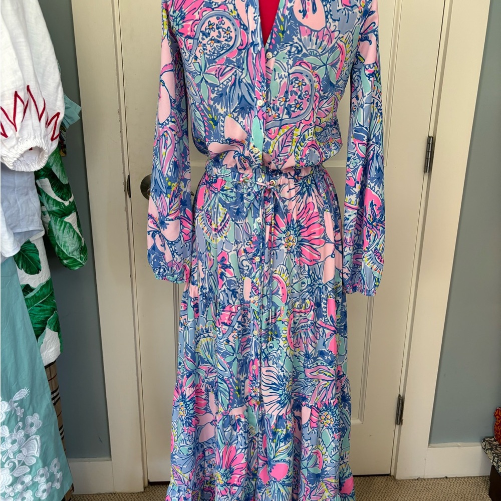 Lilly Pulitzer Floral Maxi Dress in Pink and Blue